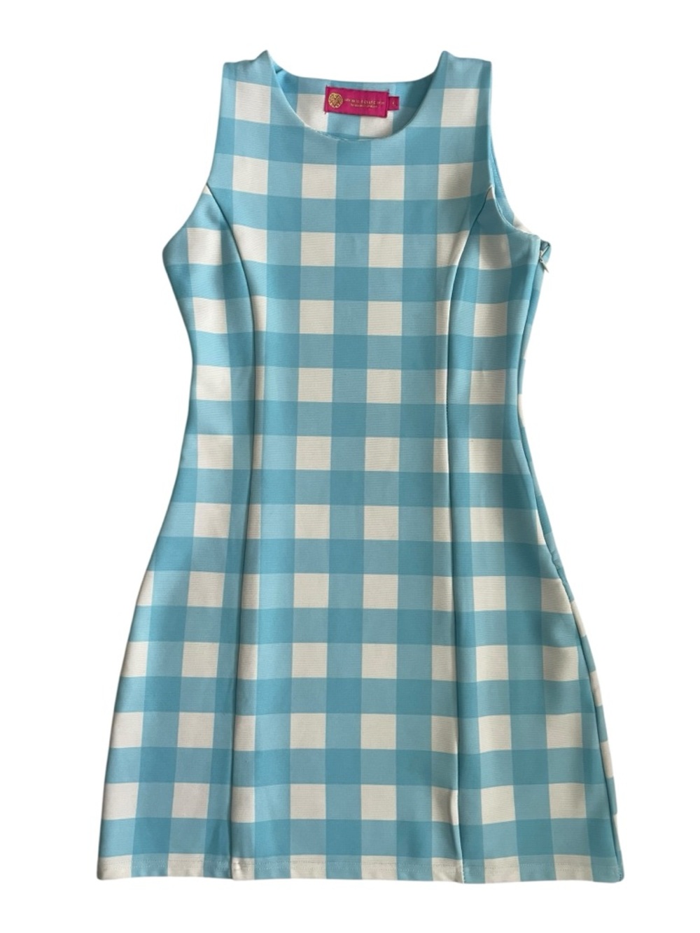 Macbeth Collection by Margaret Josephs Light Blue and White Gingham Mini Dress S